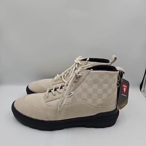Vans Men's Beige Checkered High-Top Sneakers